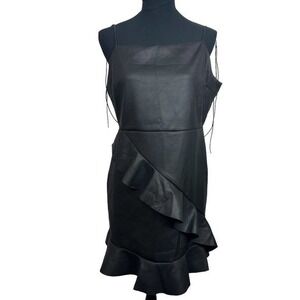 ASOS Design‎ PU Womens Size 12 Black Strappy Mini Ruffle Skirt Toe Strap Dress